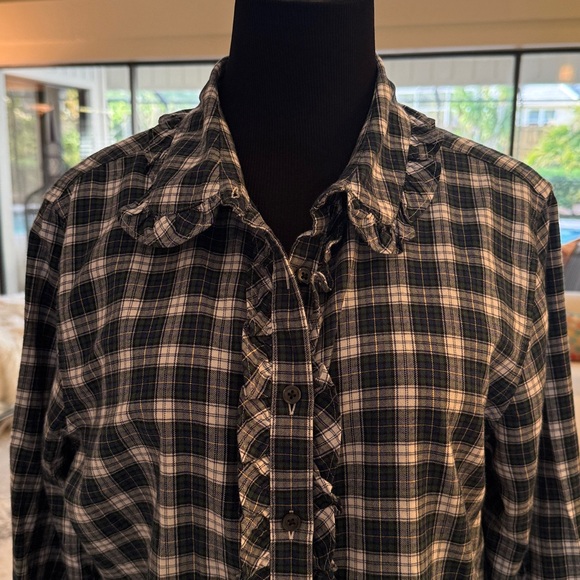 Brooks Brothers Tops - Brooks Brothers Plaid Ruffled Button Down Long Sleeve Shirt